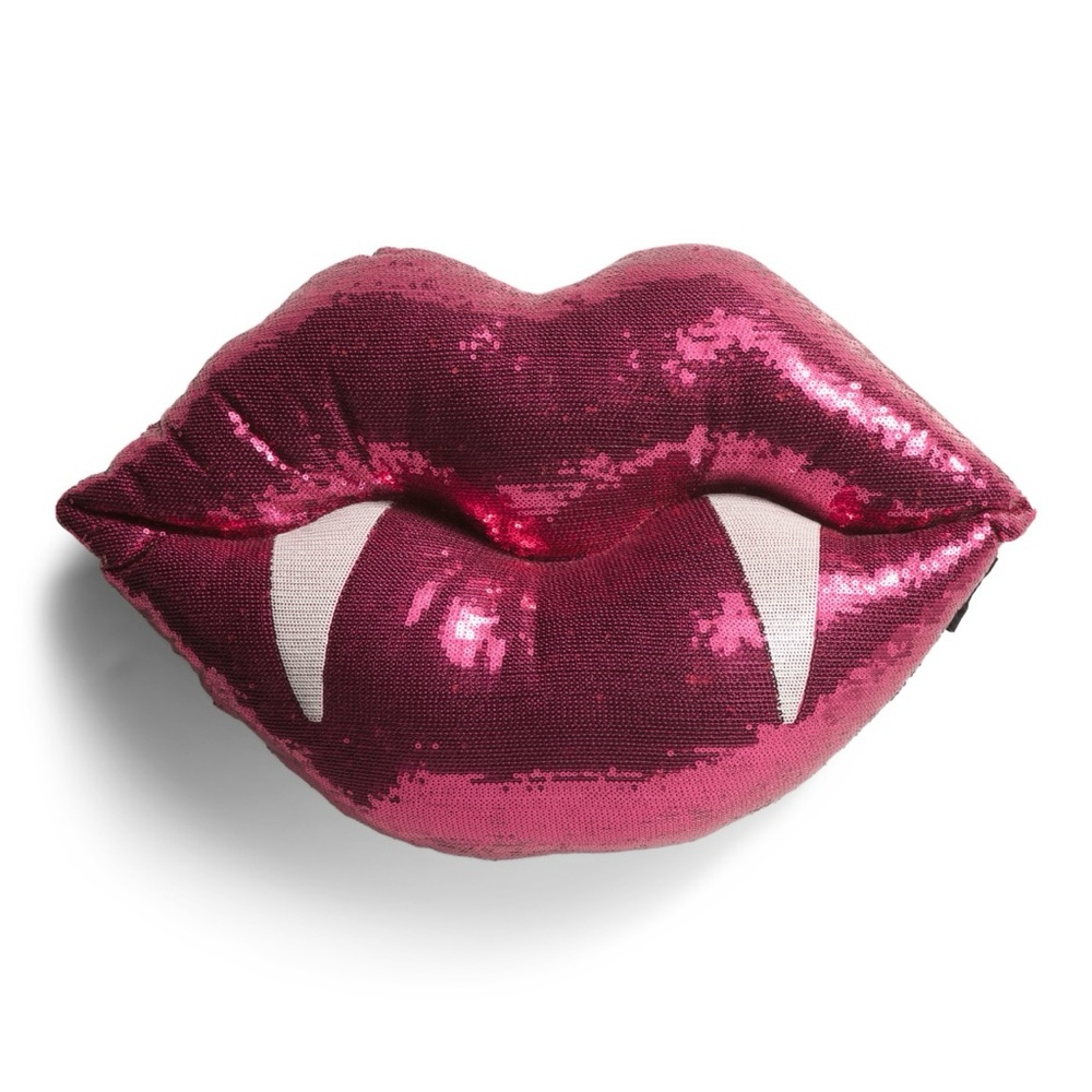 NWT Rachel Zoe Hot Pink Sequin Vampire Lips Throw Pillow - Picture 3 of 5